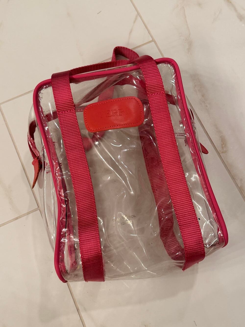 Jon Hart • Clear Shag Bag Personalized TERRI Pink Toiletry Cosmetic Travel Bag